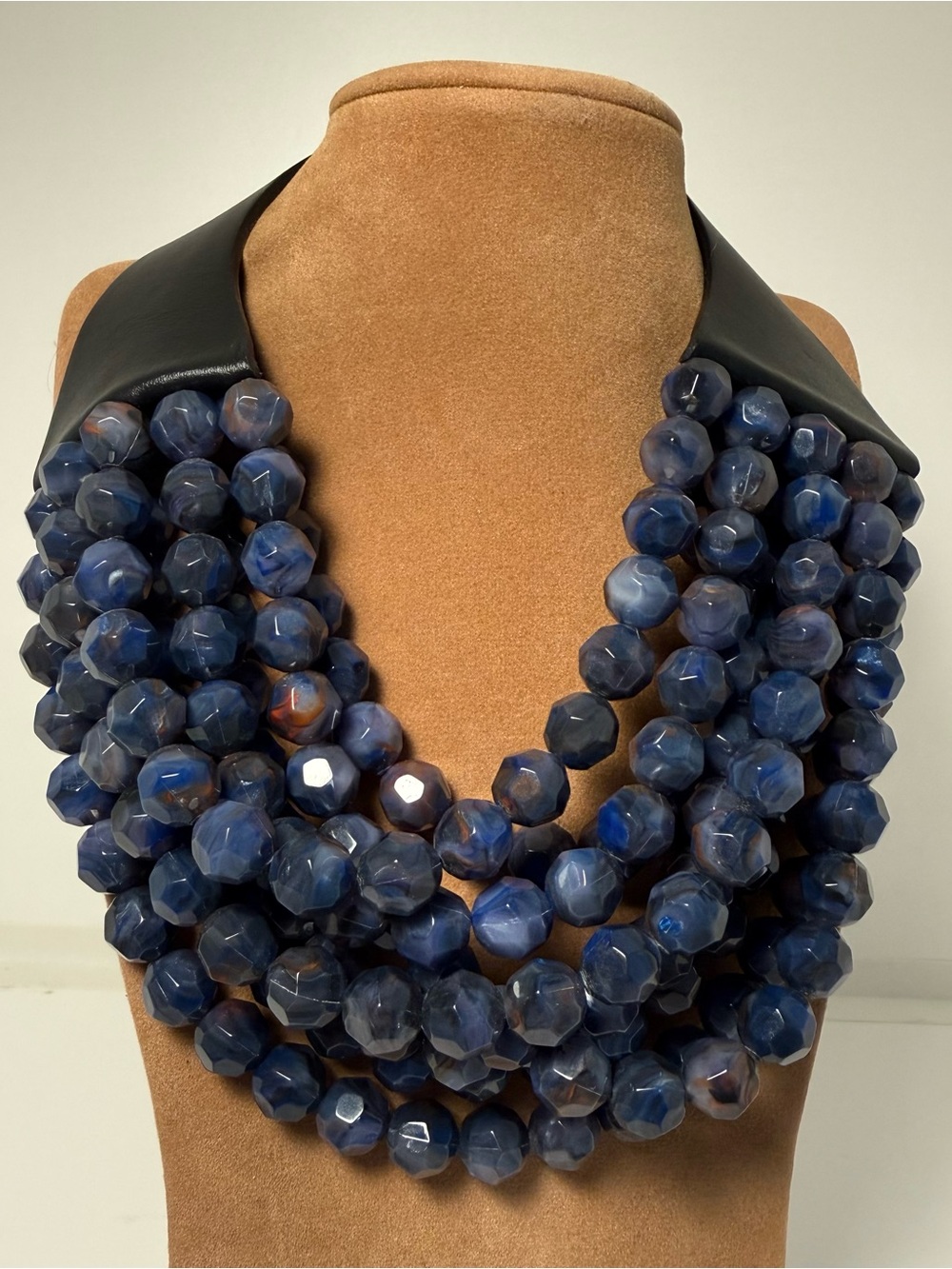 Fairchild Baldwin multi-strand navy blue bead and leather necklace